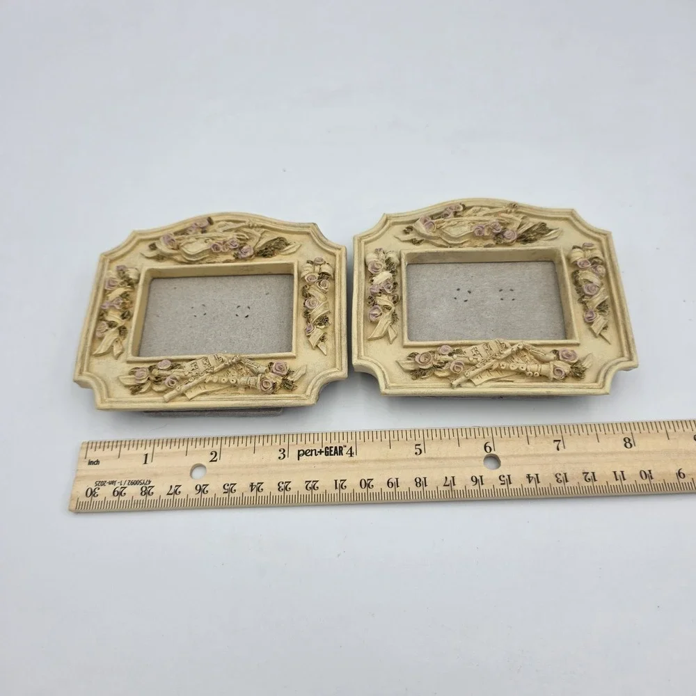 2 Vtg 1994 Figi Graphics Resin Musical Instruments Rose Ivory Picture Frames